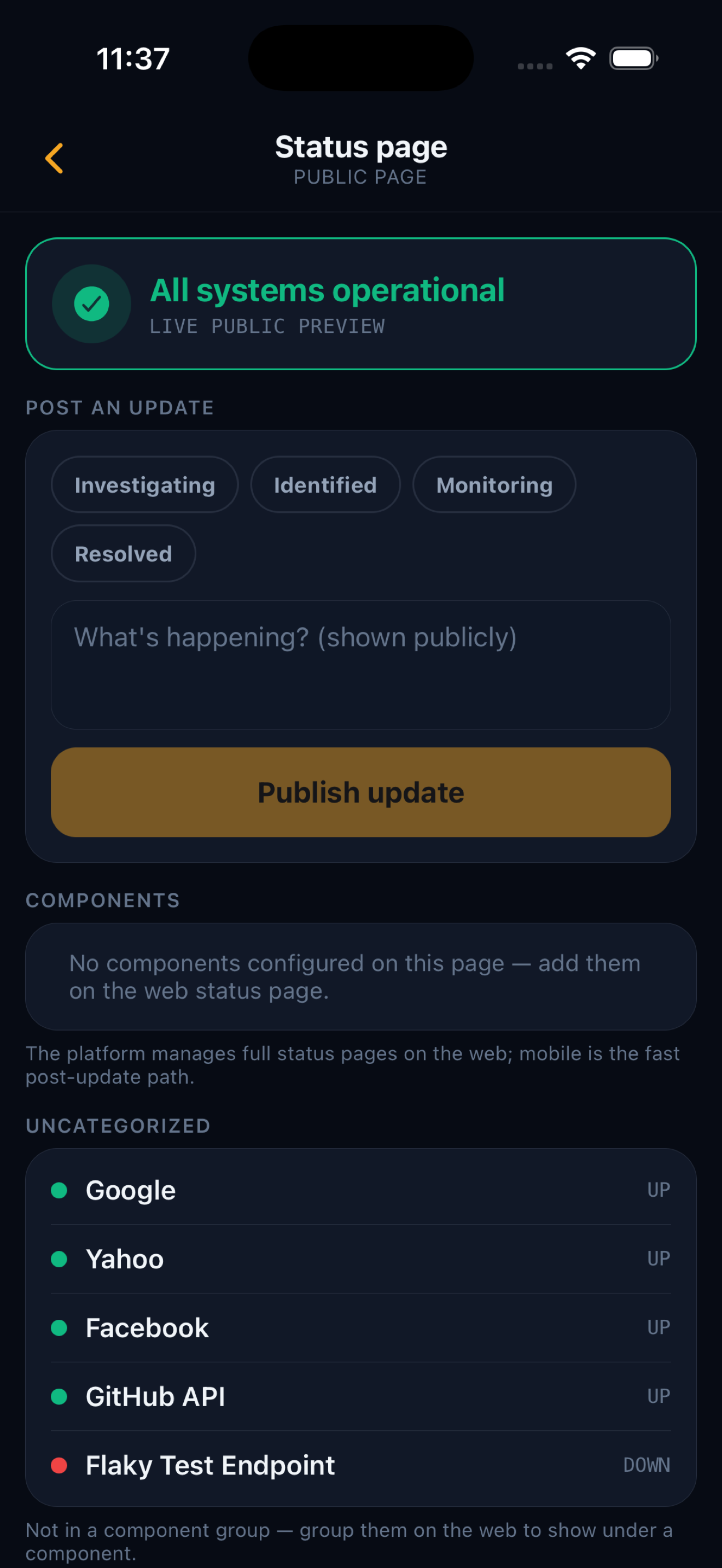 Public status page